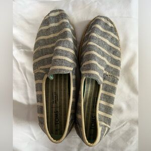 Toms‎ grey striped canvas slip on casual shoes women's 7